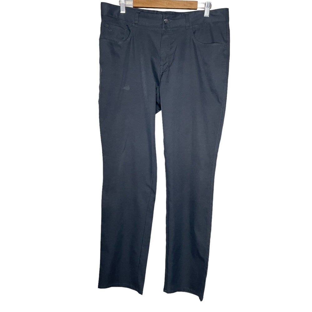 Peter Millar 35/32 Mens Black Regular Fit Flat Front Crown Sport Chino Pants